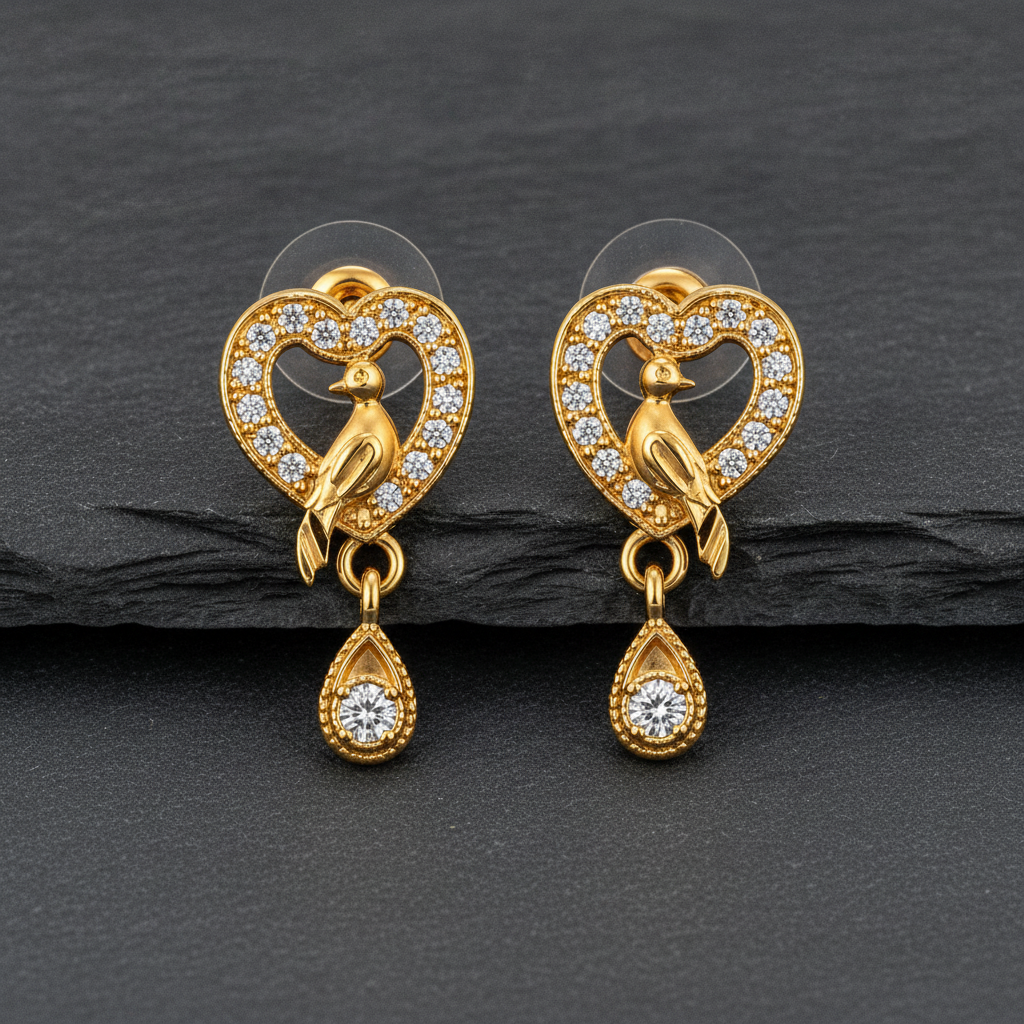 Modern Heart Shape Bird Stud Earrings
