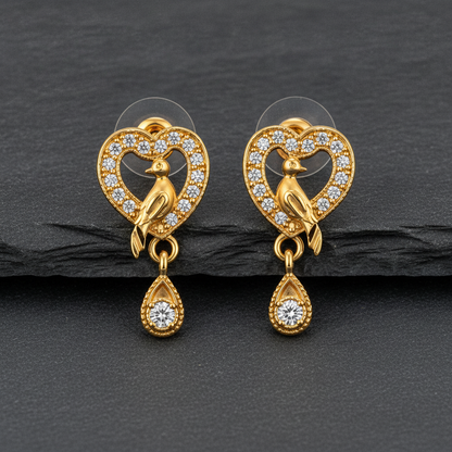 Modern Heart Shape Bird Stud Earrings