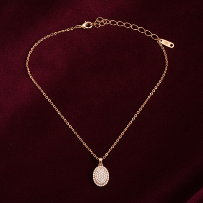 Rose Gold Crystal Halo Oval Pendant Necklace for Women