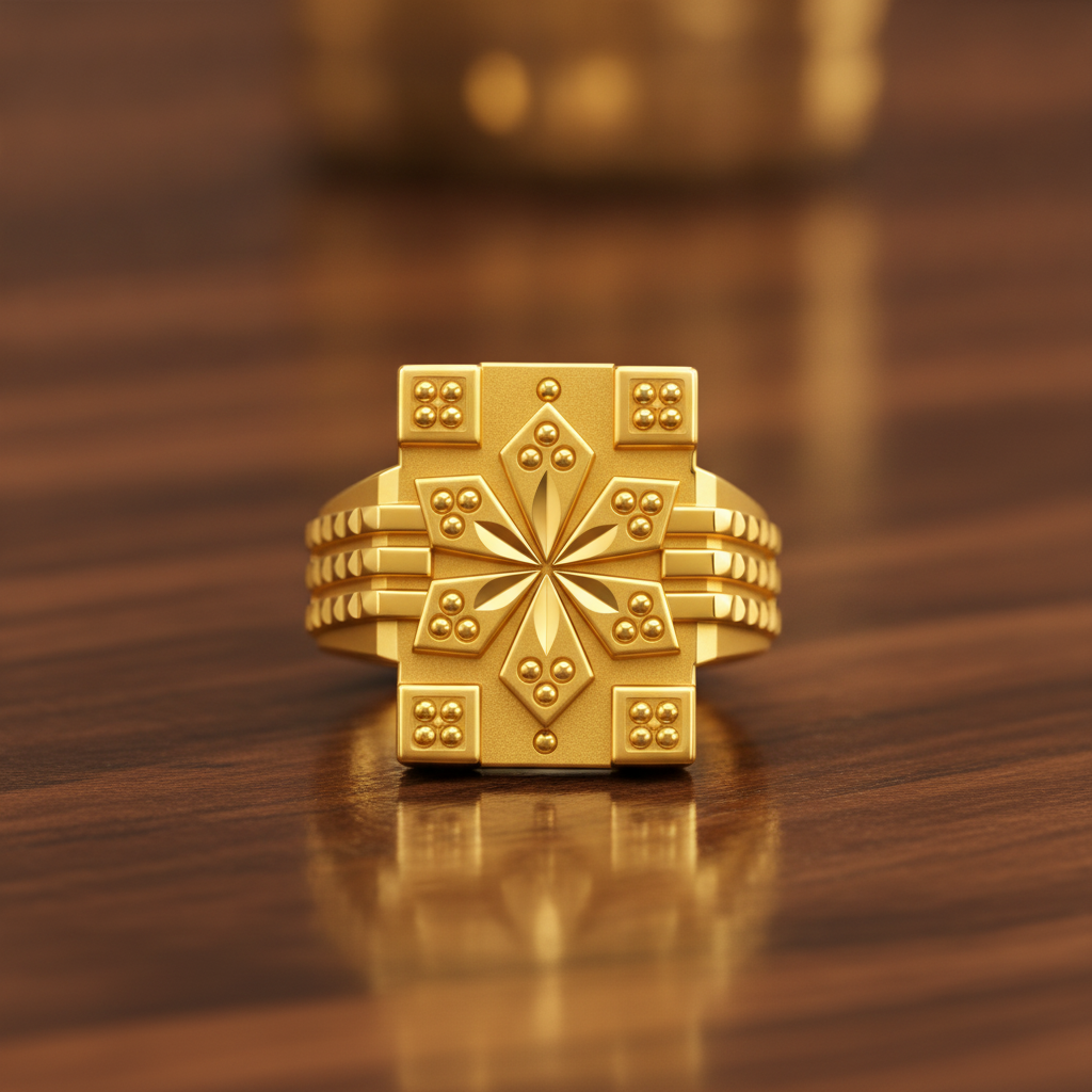 Royal Bloom Geometric Statement Ring for Men
