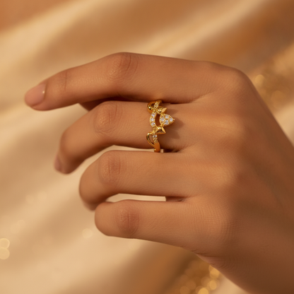 NUGOLD Deer Antler CZ Adjustable Ring for Women