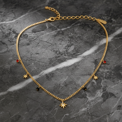 Dainty Star Charm Necklace with Colorful Crystal Beads