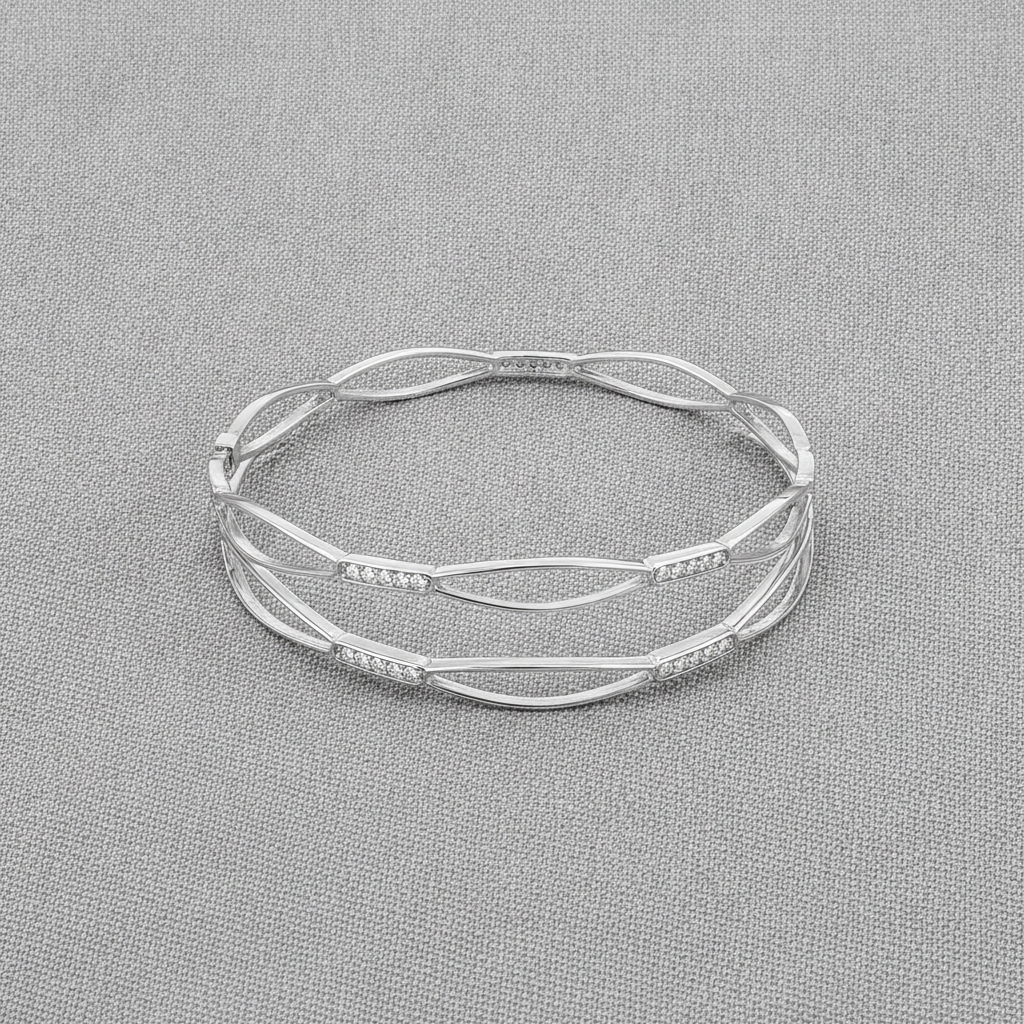 925 Silver Leaf Motif Bangles with Cubic Zirconia