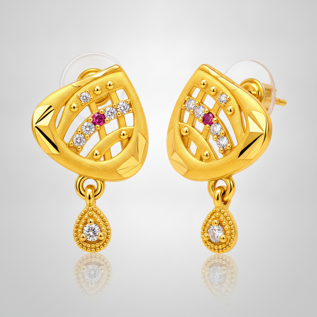 Royal Ruby Wave Teardrop Sparkle Earrings for Women