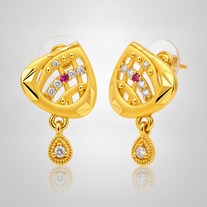 Royal Ruby Wave Teardrop Sparkle Earrings for Women