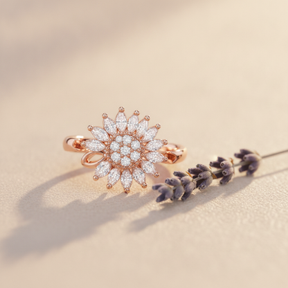 Rose Gold Crystal Floral 360° Rotating Spinner Ring