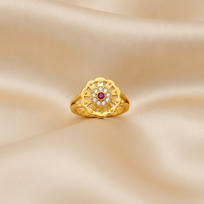 Regal Ruby Blossom Halo Statement Ring