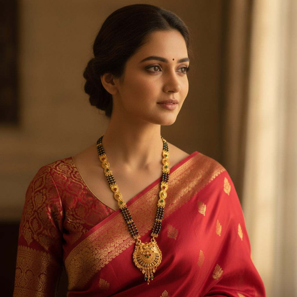 Ethnic Mangalsutra with Intricate Floral Temple Pendant