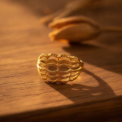 Elegant Wave Filigree Gold Plated Ring for Women