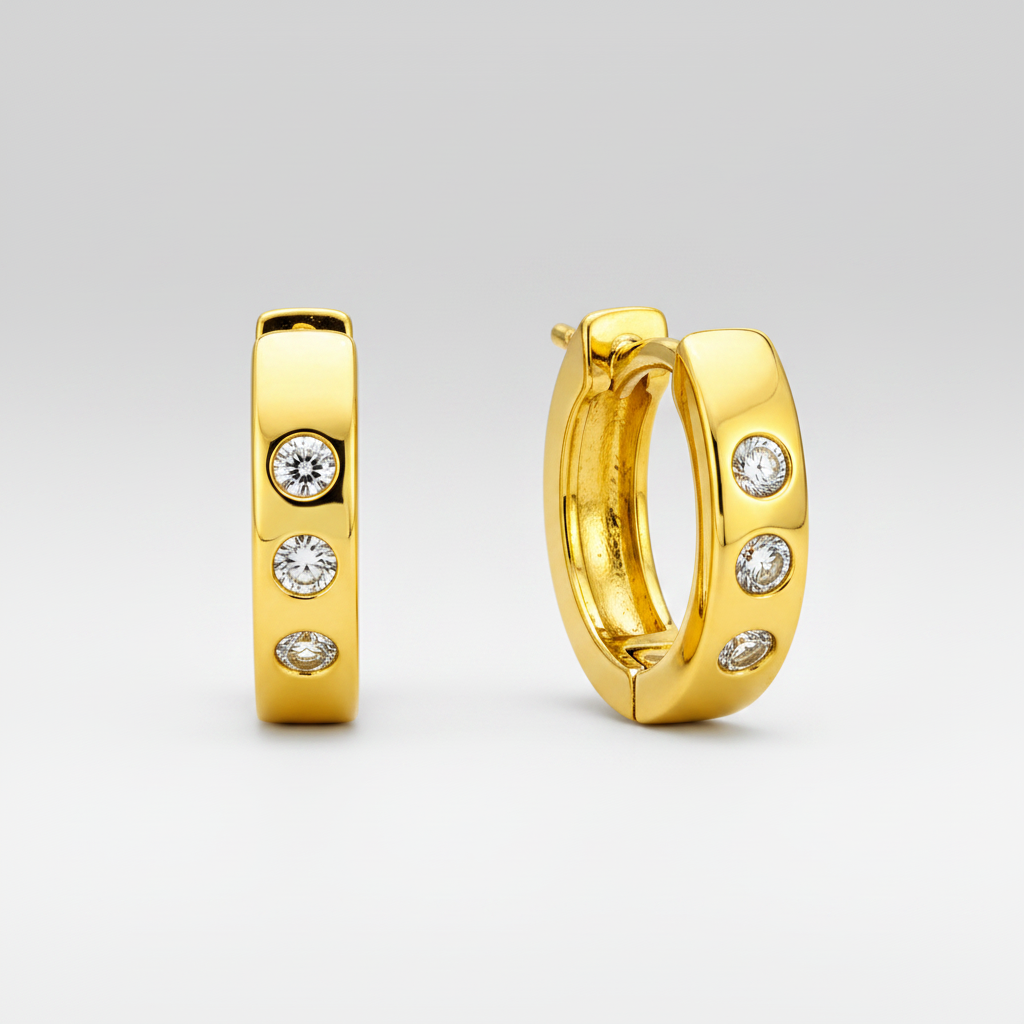 NuGold Radiance Crystal Studded Gold-Toned Hoop Earrings for Women