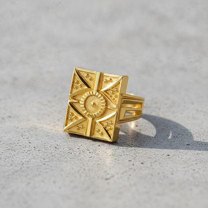 Regal Geometric Medallion Statement Ring for Men
