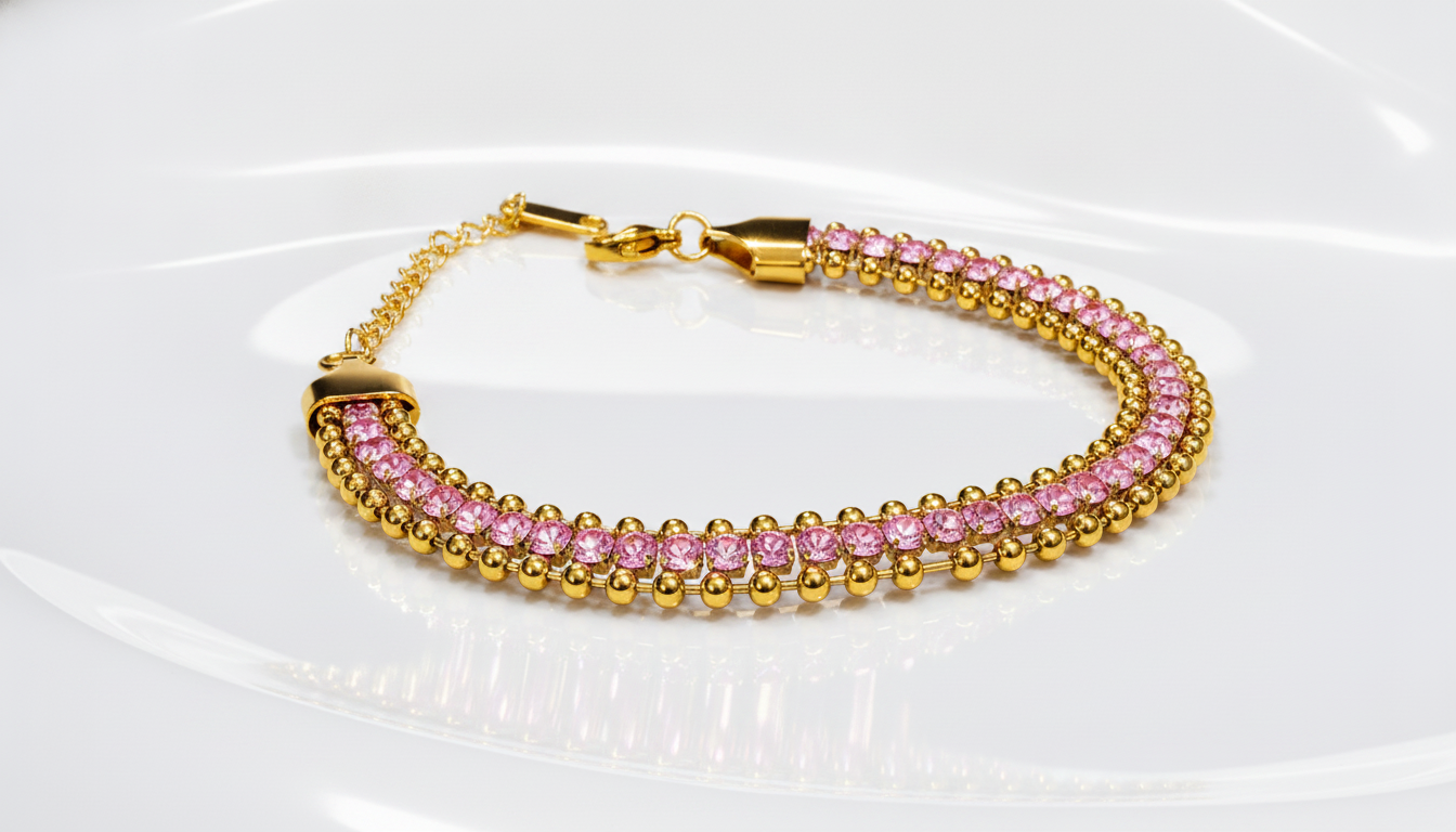 NUGOLD Designer Pink Cubic Zirconia Bracelet for Girls & Women