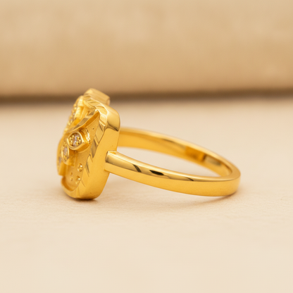 Classic Floral Leaf Stone Studded Ring for Women