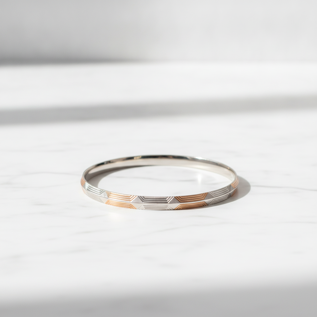 Premium 925 Sterling Silver Rose Gold Hexagon Pattern Kada