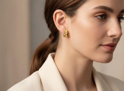 NuGold Geometric Crystal Gold-Toned Huggie Hoop Earrings for Women
