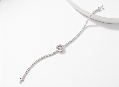 Pink Halo CZ Tennis 925 Sterling Silver Bracelet for Women