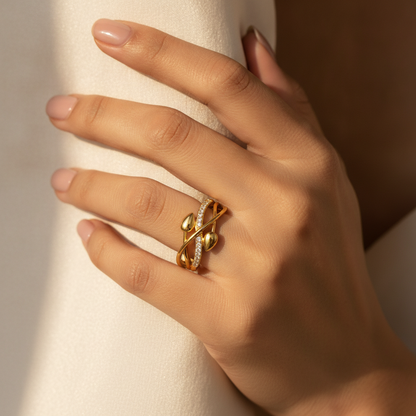 NUGOLD Infinity Leaf CZ Adjustable Ring for Women