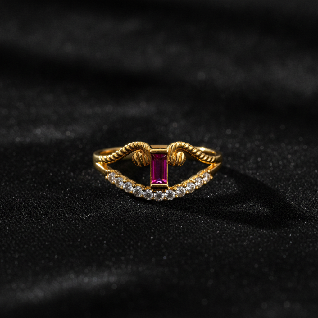 Regal Ruby Crescent Embrace Statement Ring for Women