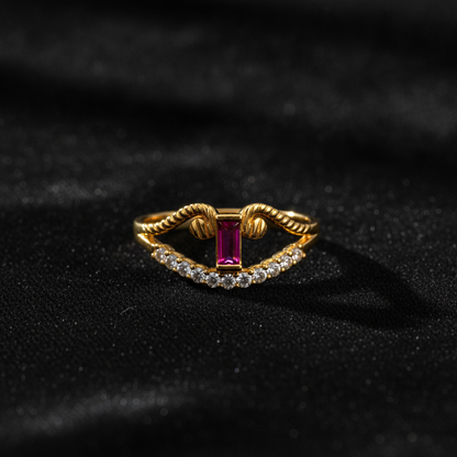 Regal Ruby Crescent Embrace Statement Ring for Women