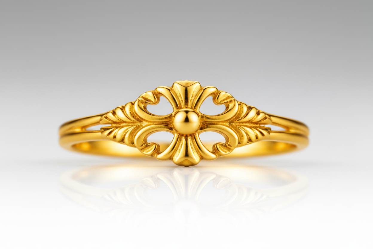 NuGold Vintage Blossom Heart Ring