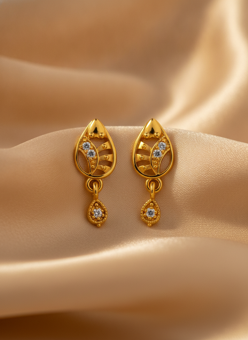 Elegant Leaf Motif Crystal Teardrop Drop Earrings for Women