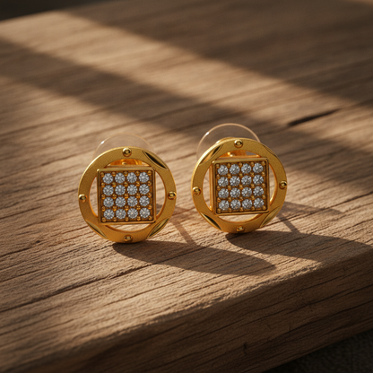 Imperial Square Sparkle Crest Stud Earrings for Women