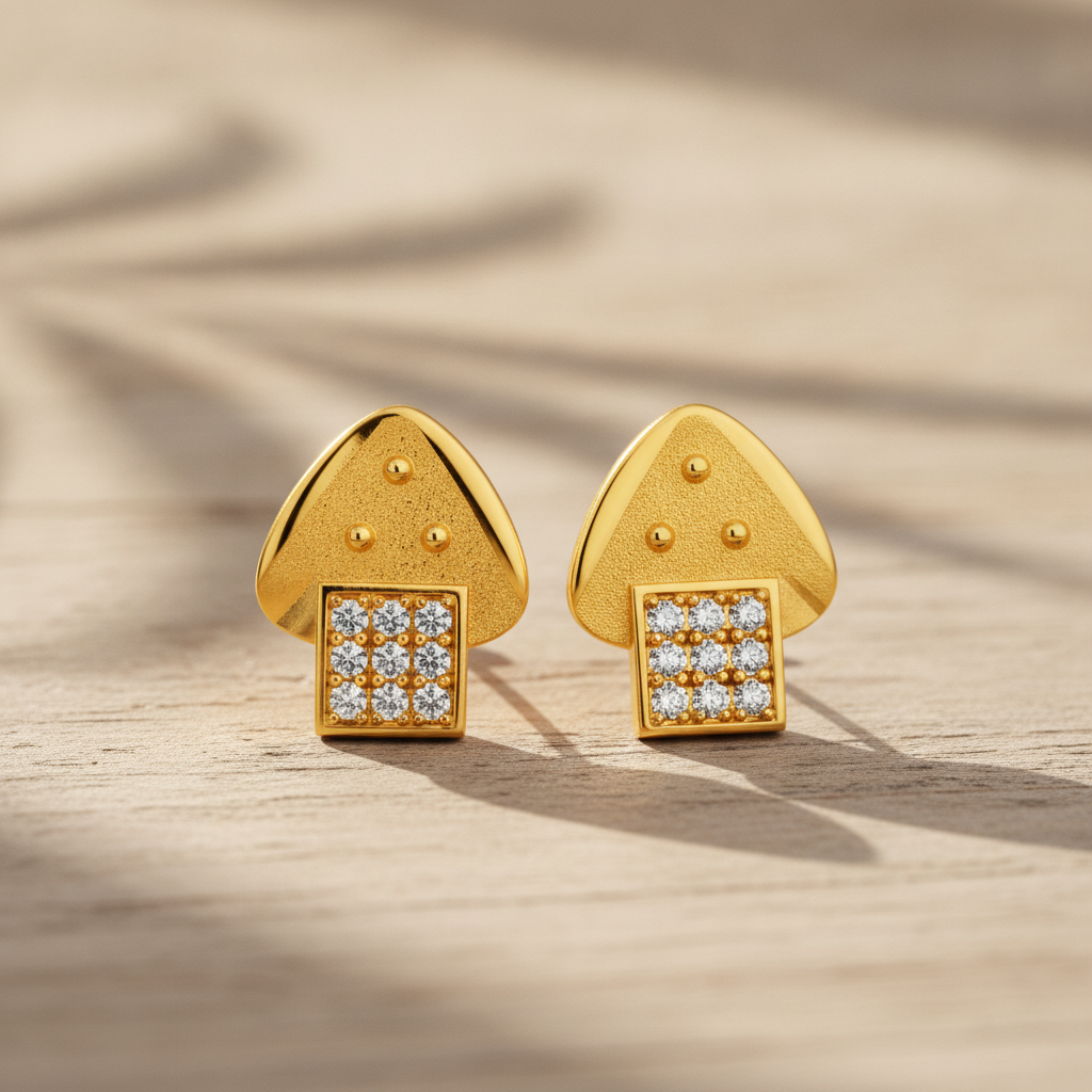 Celestial Tri-Beaded Cap Ear-Studs Earring