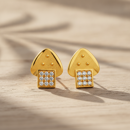 Celestial Tri-Beaded Cap Ear-Studs Earring