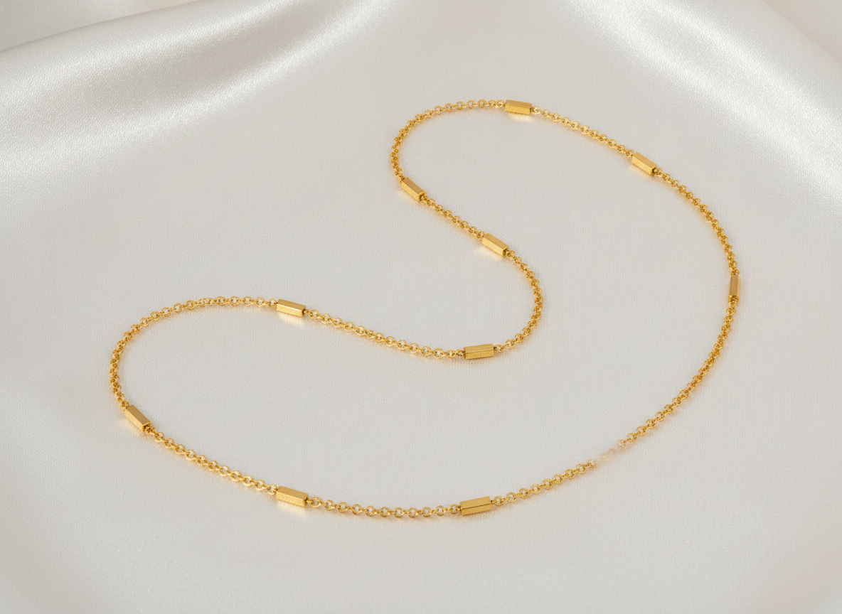 NUGOLD Minimalist Gold Link Chain with Bar For Unisex