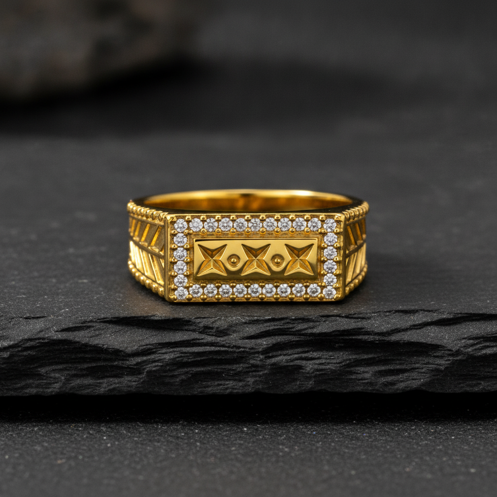 Imperial Geometric Crest Pavé Statement Ring
