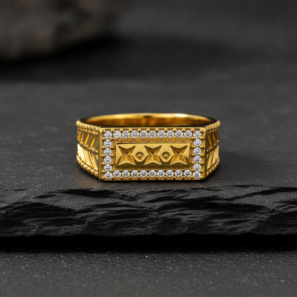Imperial Geometric Crest Pavé Statement Ring