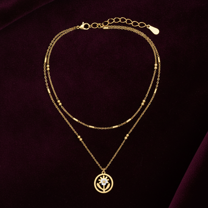 Golden Daisy Double Layer Necklace for Women