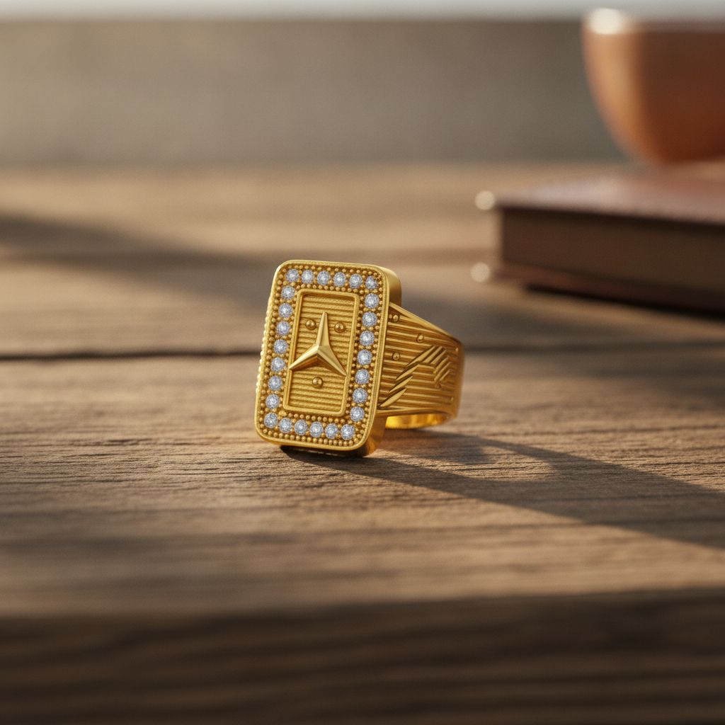 Crownline Crystal Rectangular Statement Ring for Men