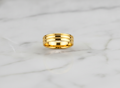 NUGOLD Elegant Plain Band Ring with Triple Line Design