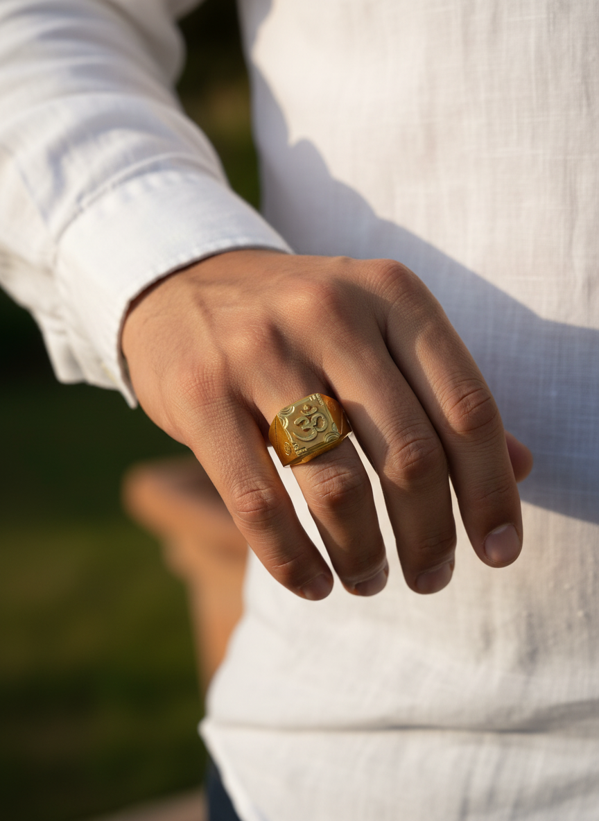 NuGold Premium Om Maharaja Gold Signet Ring for Men