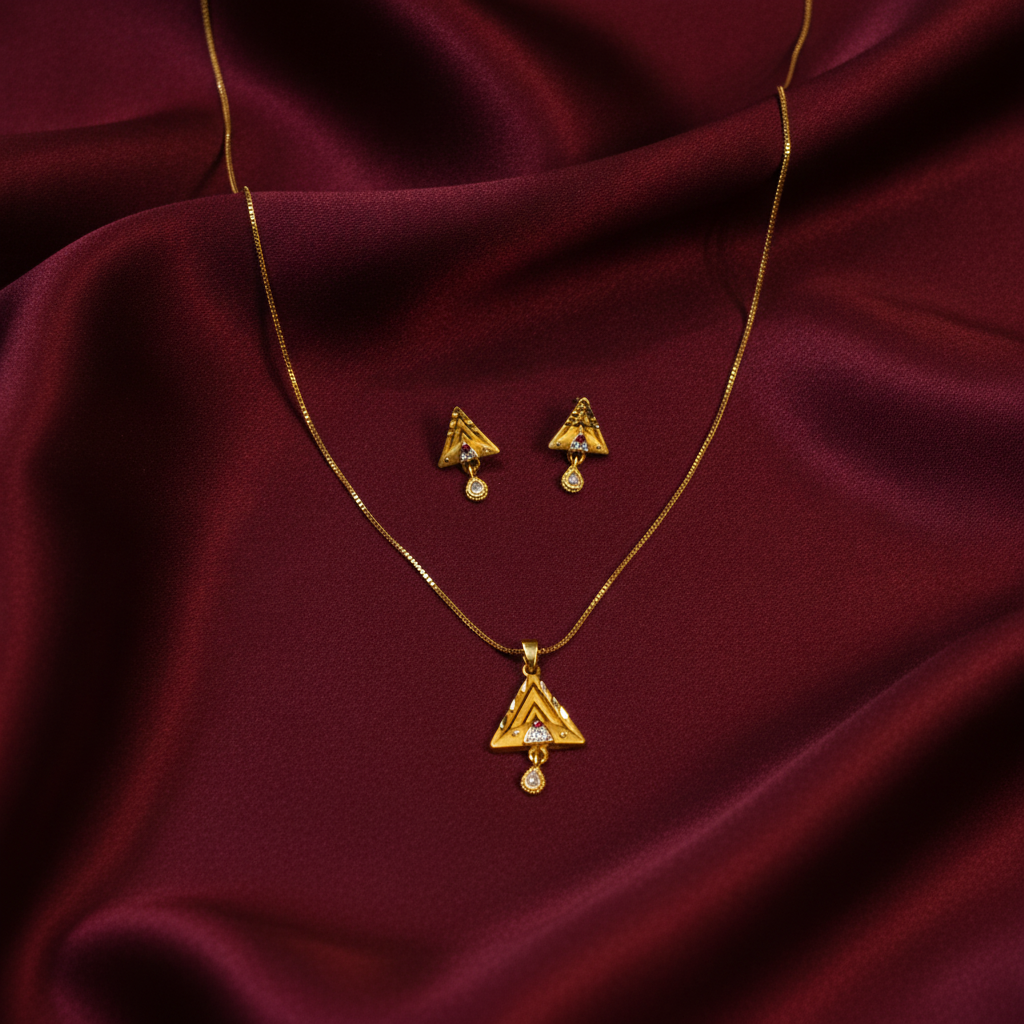 Triangle Sparkle Pendant Necklace Set for Women