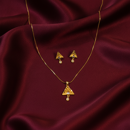 Triangle Sparkle Pendant Necklace Set for Women