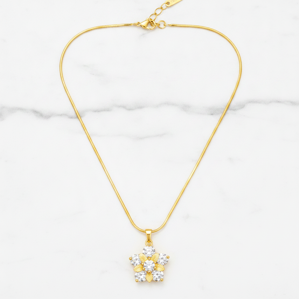Dainty Floral Cubic Zirconia Pendant Necklace for Women