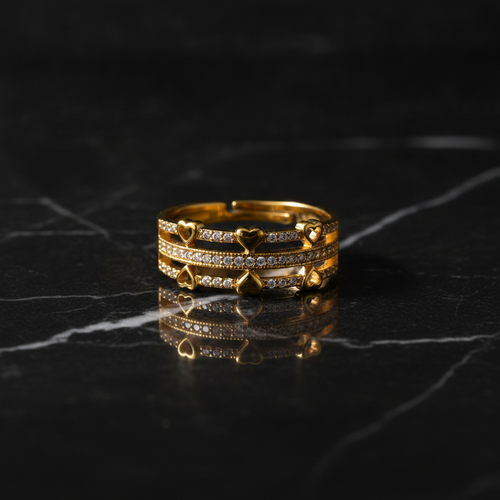Regal Triple-Line Heart Harmony Sparkle Ring for Women