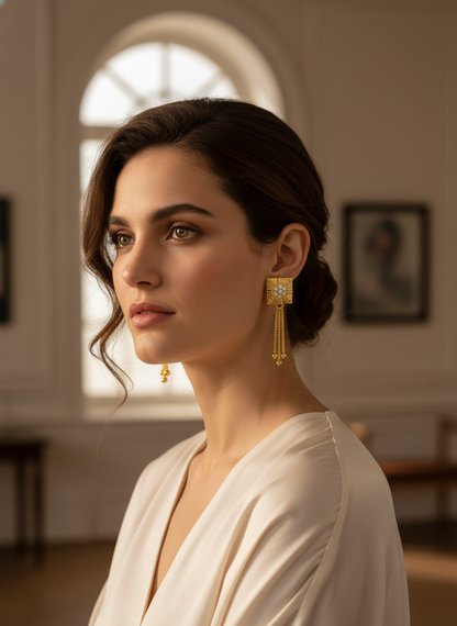 NuGold Regal Chain Tassel Crystal Earrings