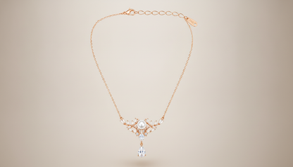 Elegant Pearl Crown Pendant Necklace in Rose Gold