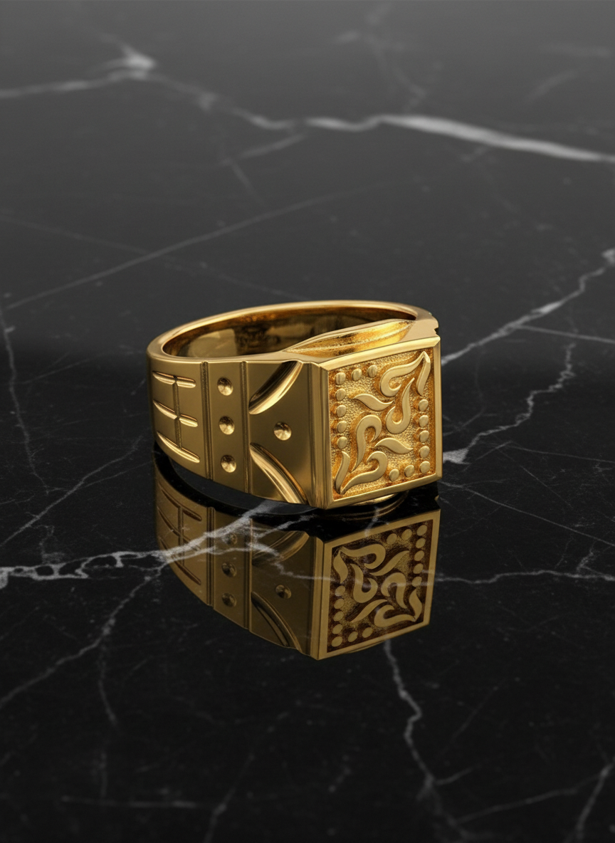 NuGold Royal Engraved Square Signet Gold Ring for Men