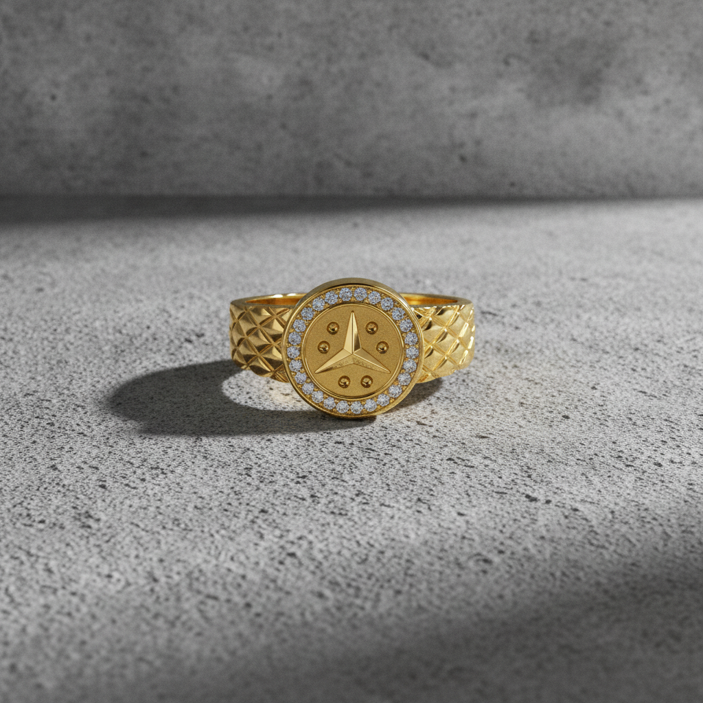 Elegant Crystal CZ Round Emblem Ring for Men