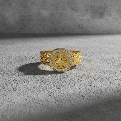 Elegant Crystal CZ Round Emblem Ring for Men