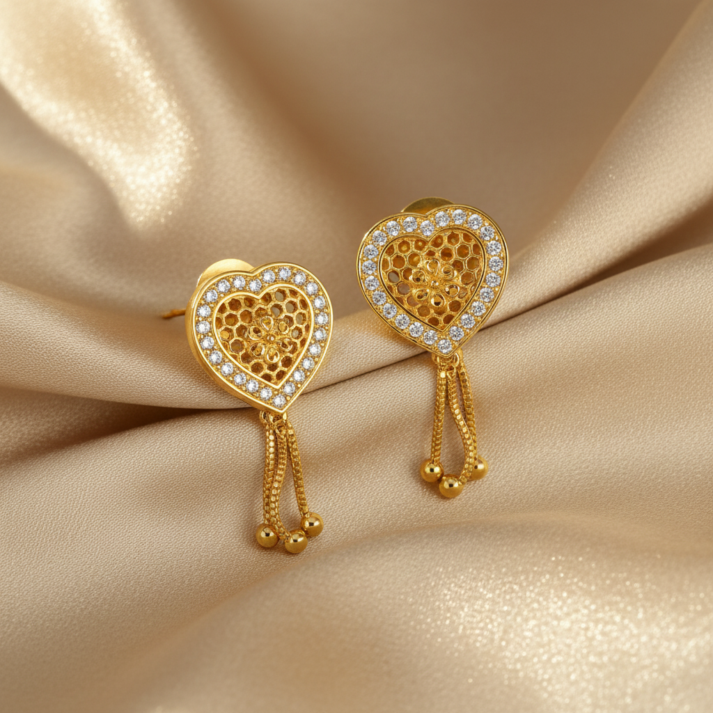 Crystal Heart Tassel Earrings for Women