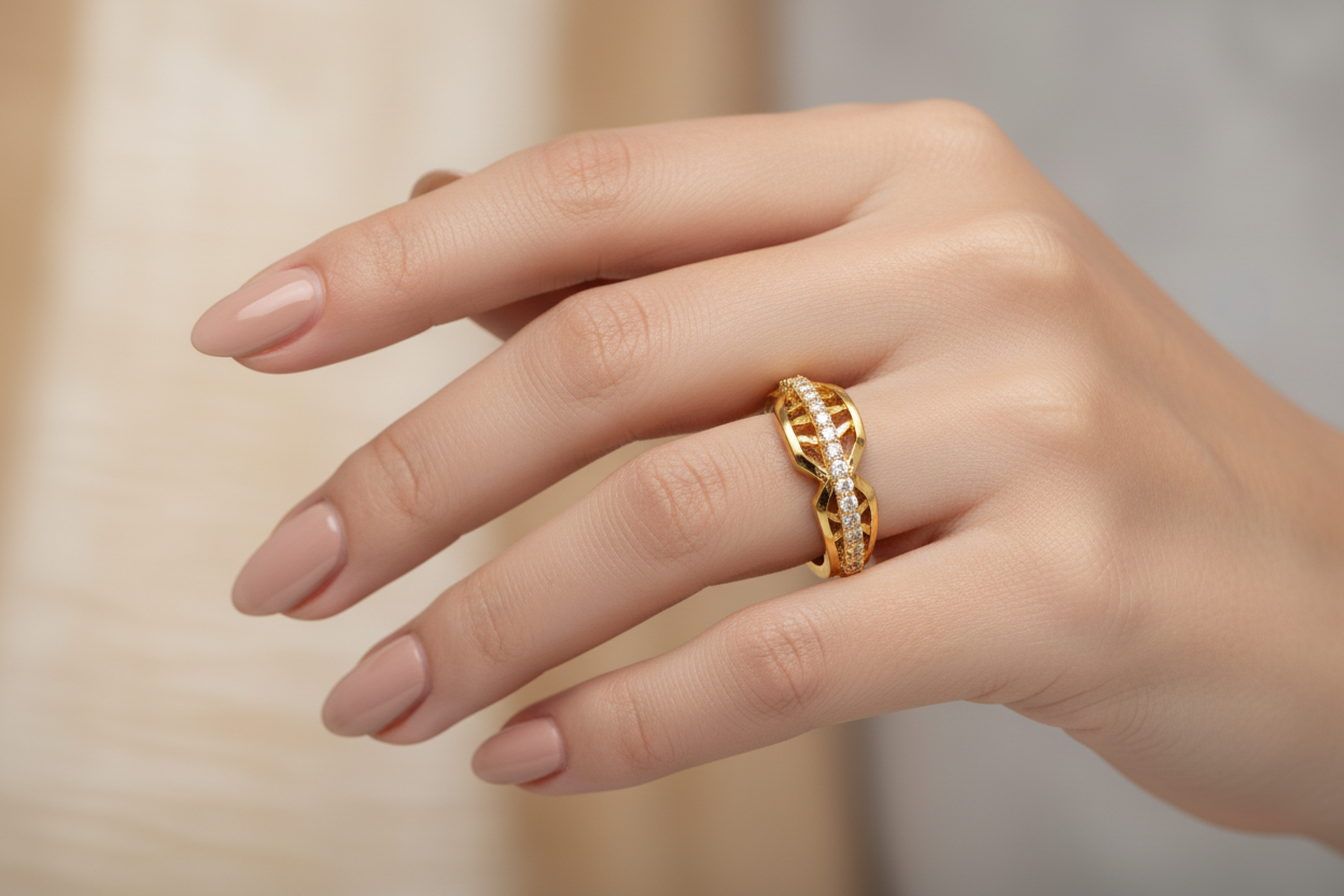 NuGold Crystal Infinity Twist Gold Ring for Women