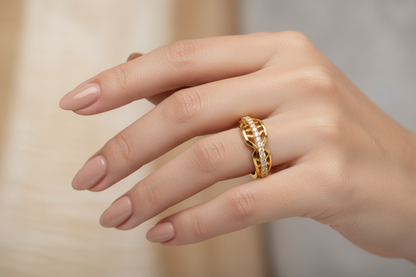 NuGold Crystal Infinity Twist Gold Ring for Women