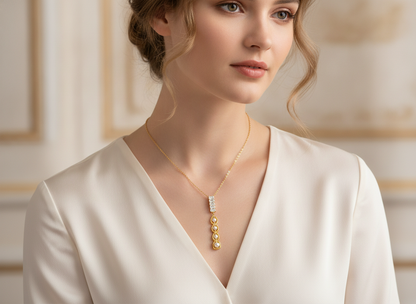 Elegant Crystal Bar & Pearl Drop Pendant Necklace