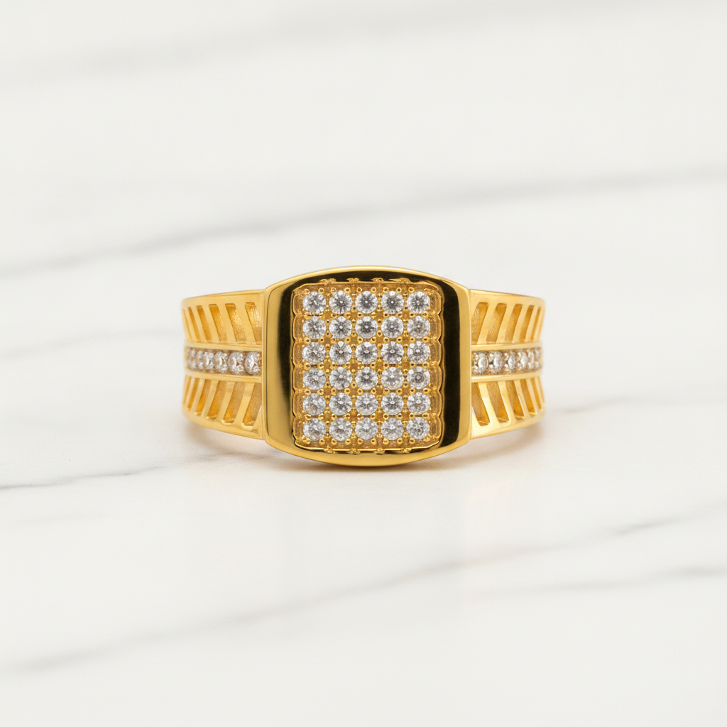 Premium Square Pavé Statement Ring for Men