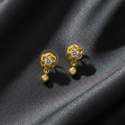 NuGold Floral Crystal Drop Gold-Toned Stud Earrings for Women